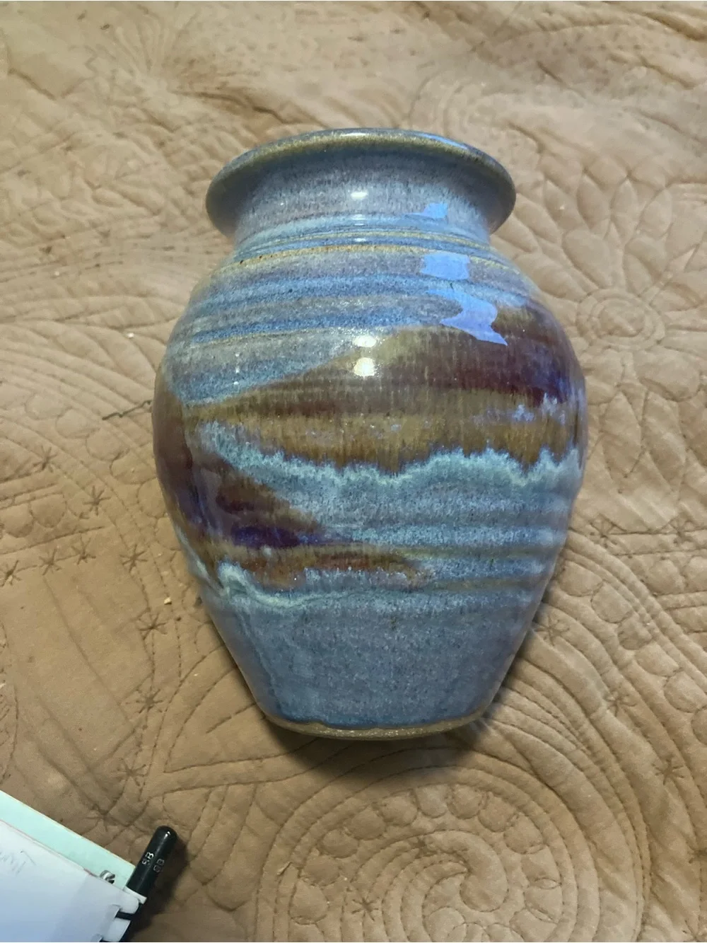 NWT Ayer’s Pottery Blue, Brown, and Maroon Drip Glaze Vase